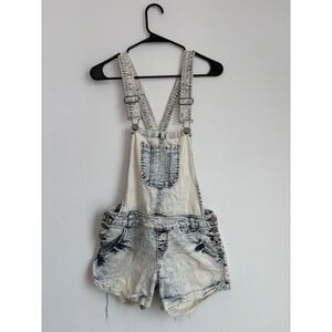 Wallflower Acid Wash Distressed Denim Overall Shorts Festival Rave Boho Indie